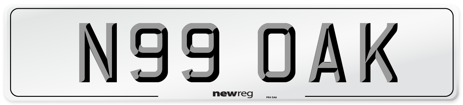 N99 OAK Number Plate from New Reg